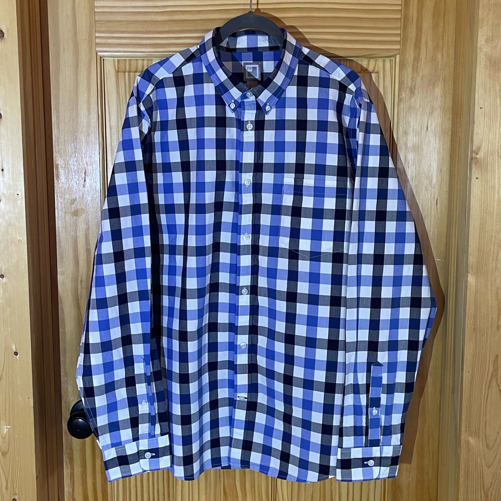 JCPenney Navy and White Plaid Men's Shirt